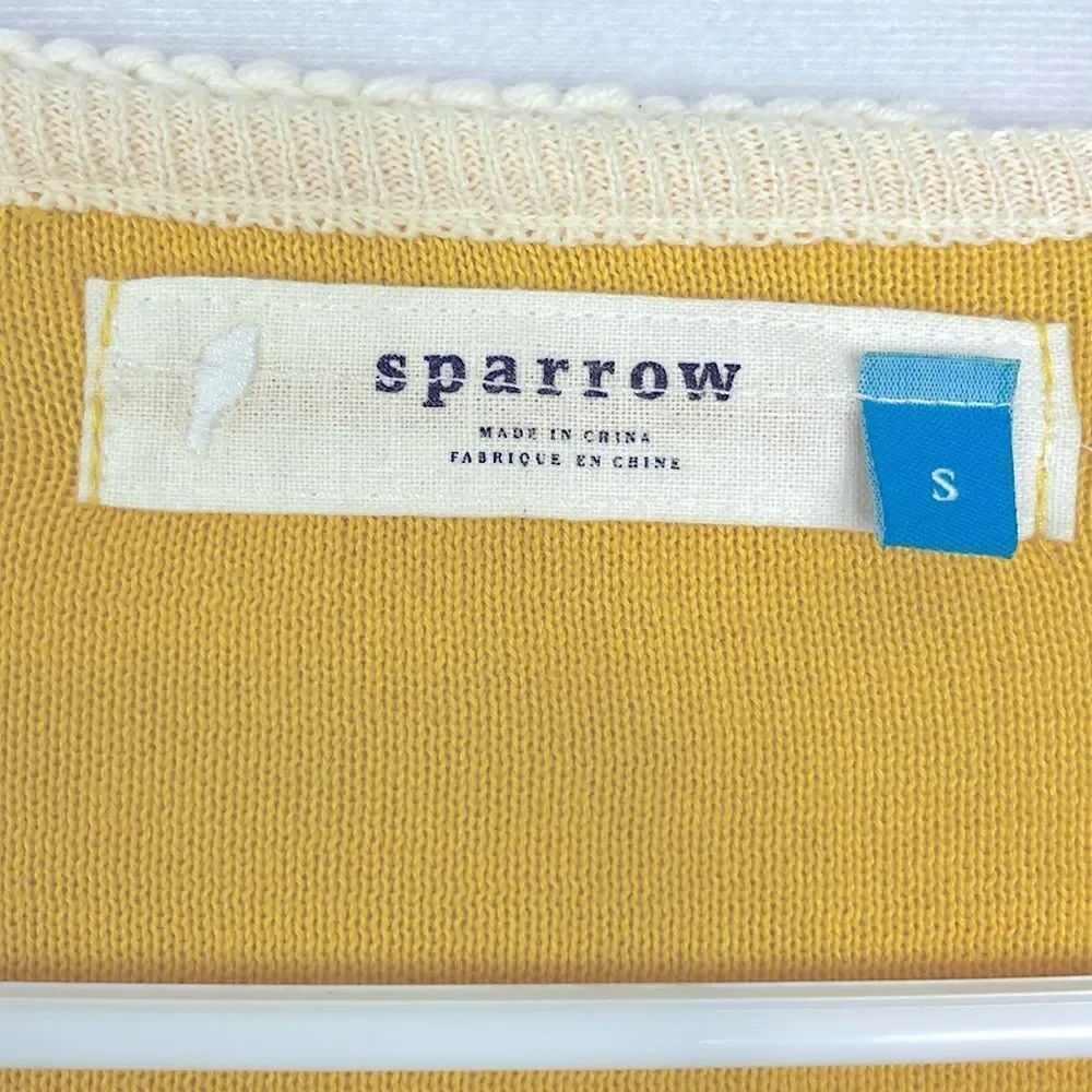 Anthropologie Sparrow Loose Lines Yellow/White Sweater. Size Small